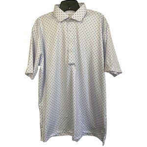 Collars & Co Semi-Spread Collar Polo LG Blue & White Relaxed Geometric NWOT